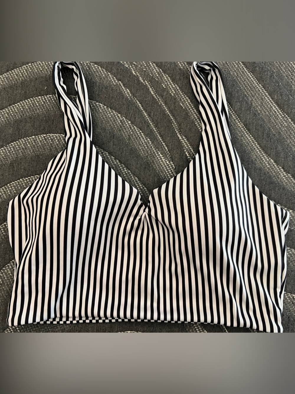 Zaful Black and White Striped Bikini Top Size XL